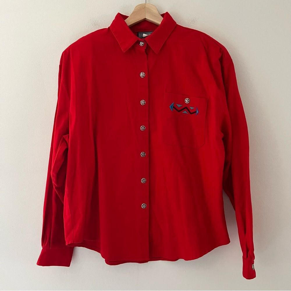 Roughrider Vintage Shirt Top Size Large Western Cowgirl Rodeo Silver Buttons
